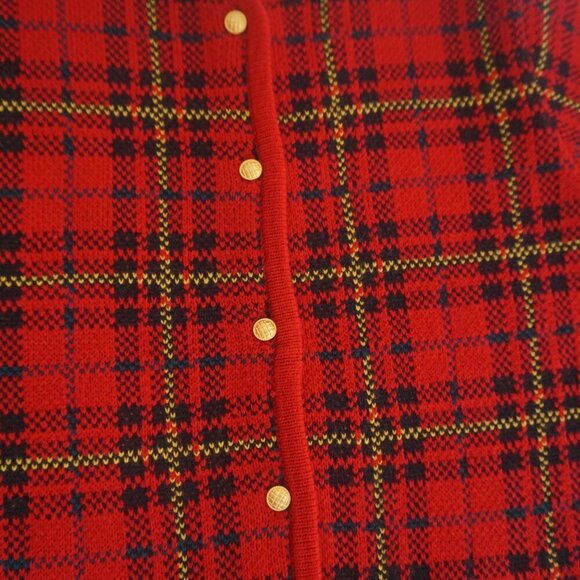 Vintage Classic Elements Red Black Tartan Button Up Cardigan Sweater PS - Picture 9 of 10
